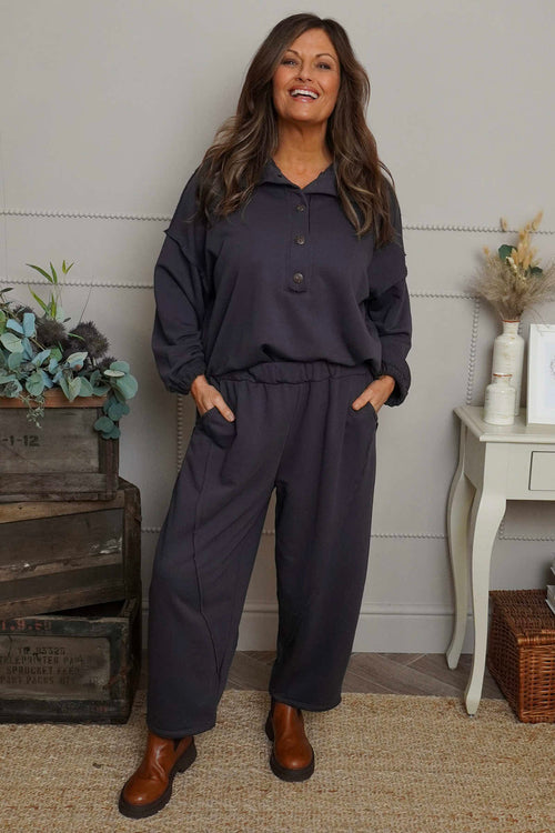 Yasmina Cropped Cotton Trousers Charcoal - Image 2