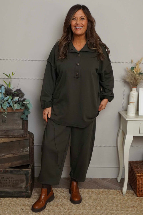Sybil Button Cotton Sweatshirt Khaki - Image 1
