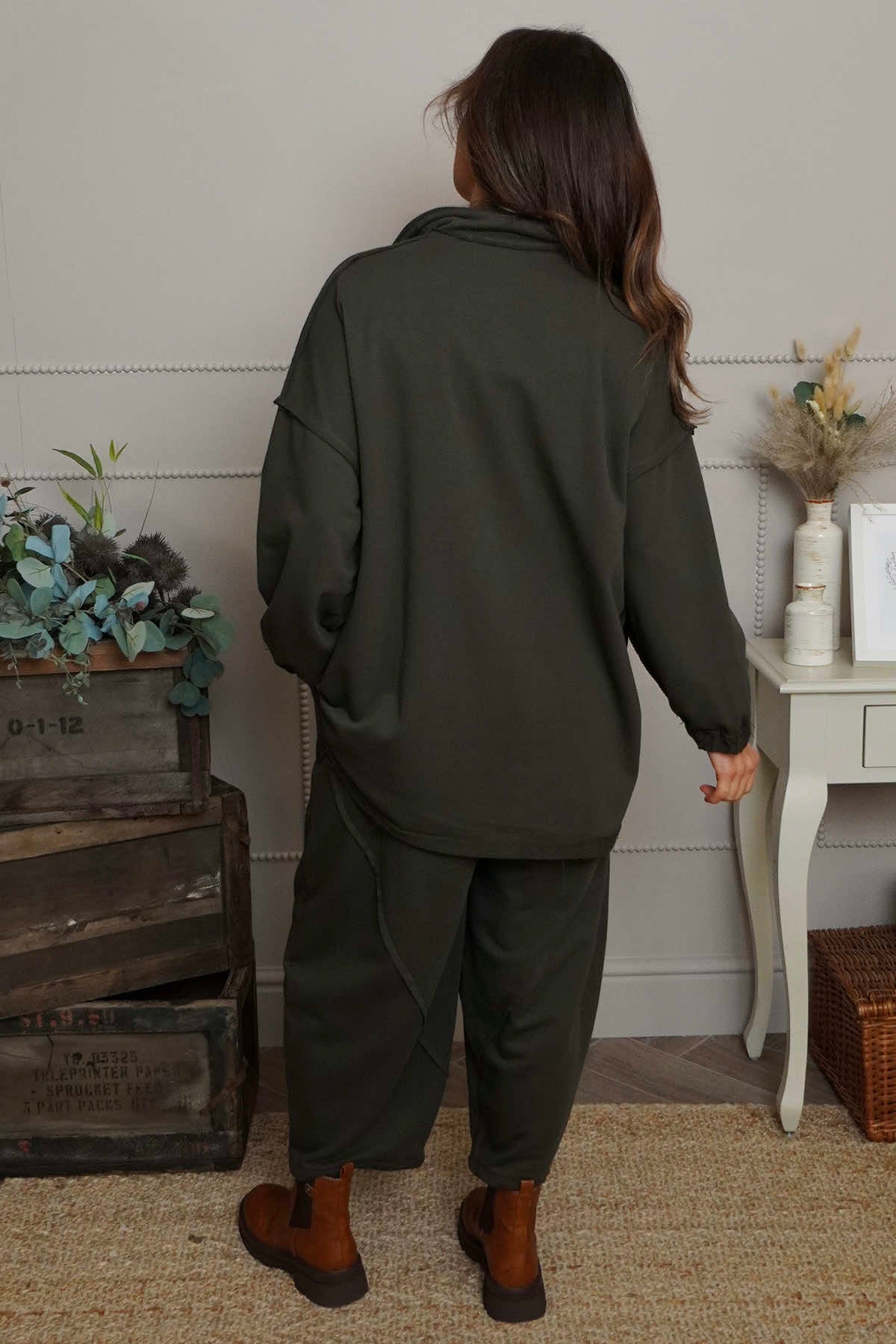 Sybil Button Cotton Sweatshirt Khaki
