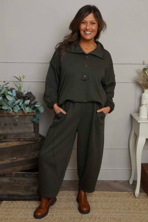 Yasmina Cropped Cotton Trousers Khaki - Image 2