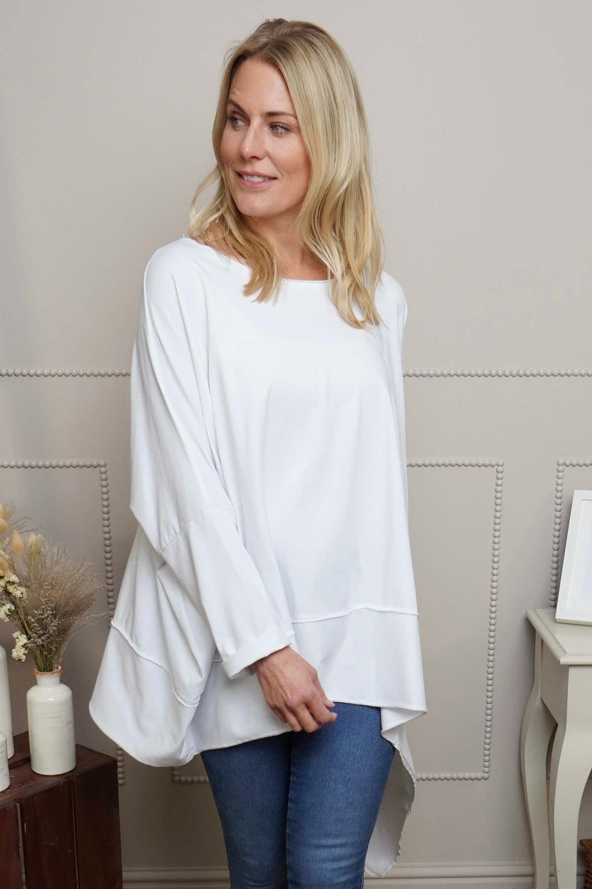 Margie Dip Side Cotton Top White