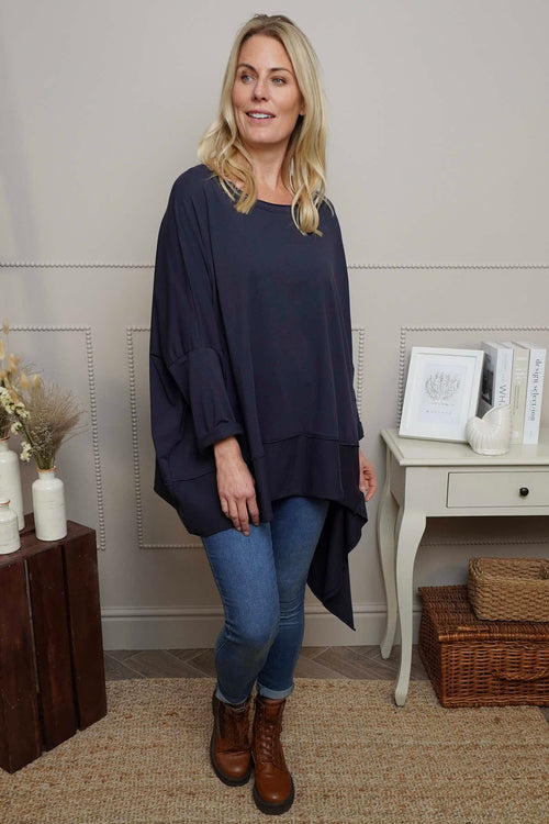 Margie Dip Side Cotton Top Navy - Image 3