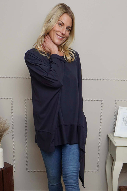 Margie Dip Side Cotton Top Navy - Image 2