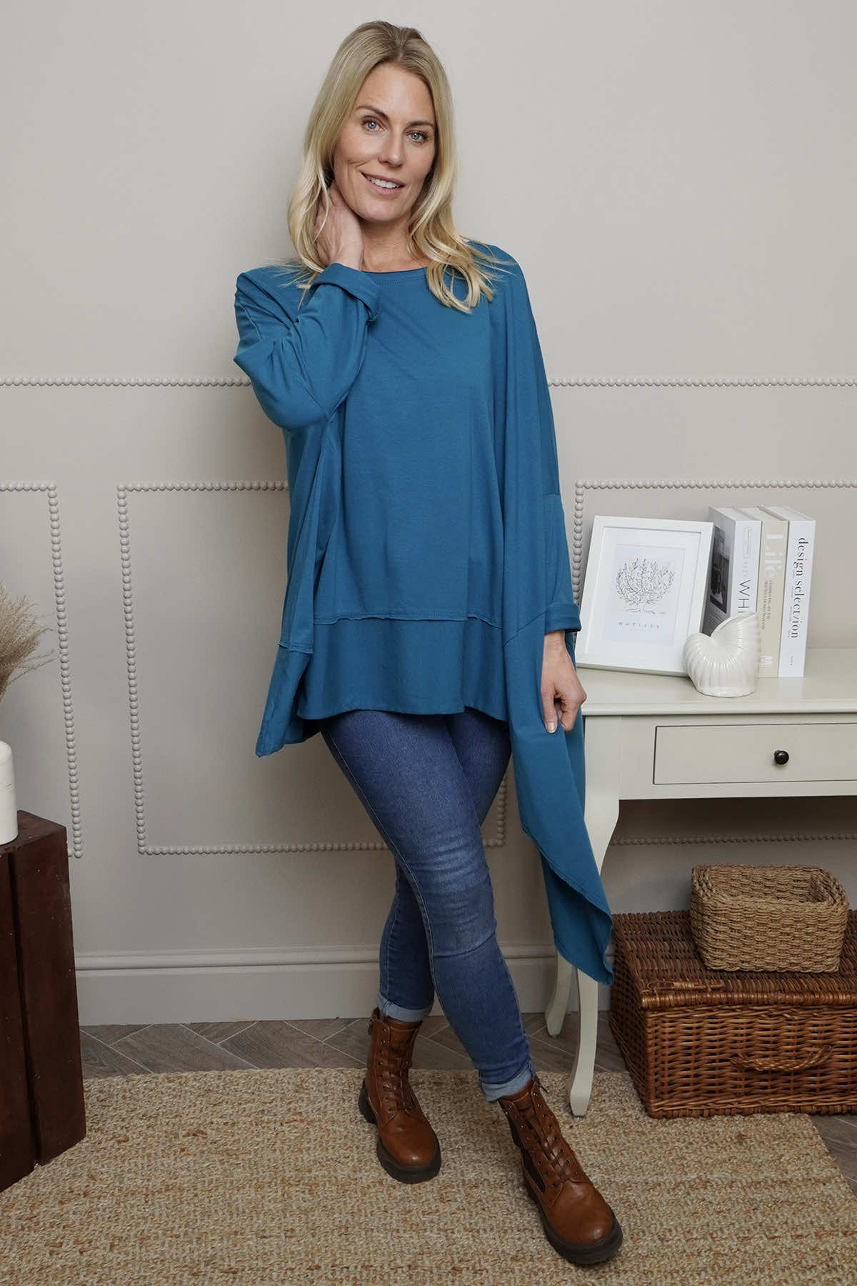 Margie Dip Side Cotton Top Teal