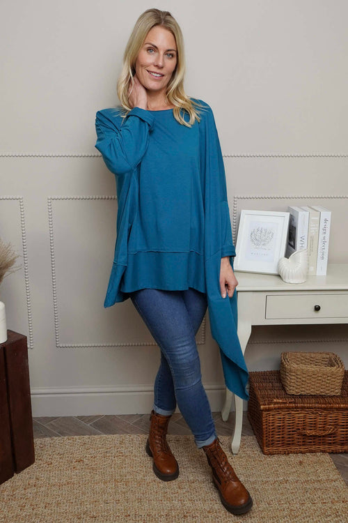 Margie Dip Side Cotton Top Teal - Image 2
