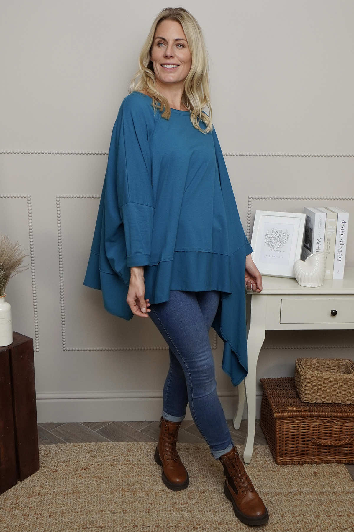 Margie Dip Side Cotton Top Teal
