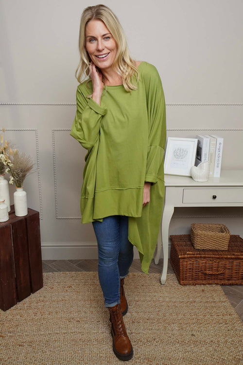 Margie Dip Side Cotton Top Green - Image 2