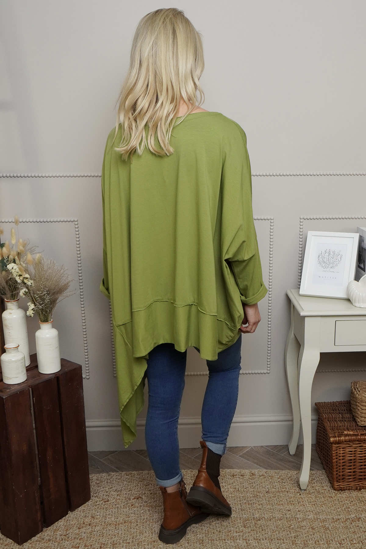 Margie Dip Side Cotton Top Green