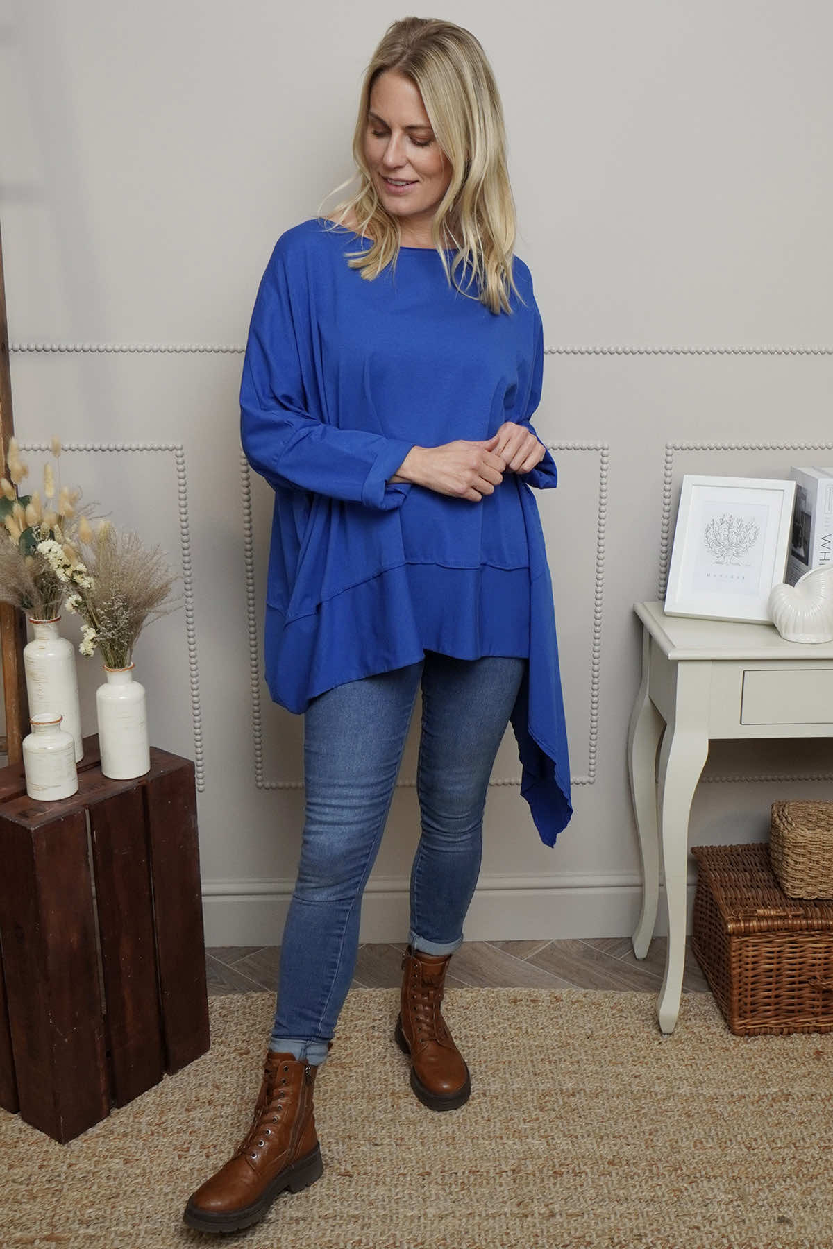 Margie Dip Side Cotton Top Cobalt