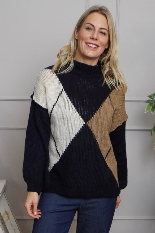 Rodina Argyle Knitted Jumper Navy - Image 2