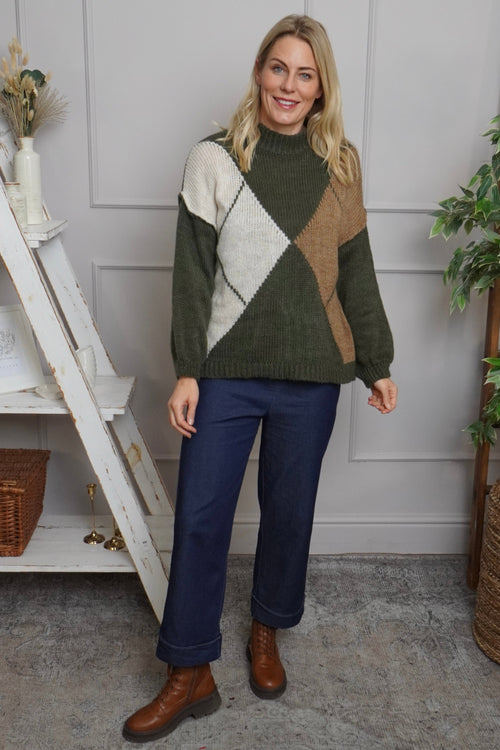 Rodina Argyle Knitted Jumper Khaki - Image 1