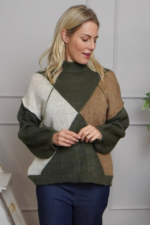 Rodina Argyle Knitted Jumper Khaki - Image 2