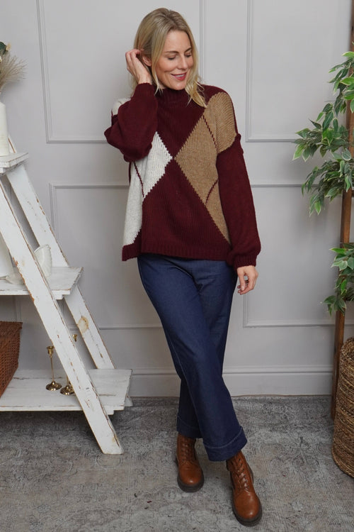 Rodina Argyle Knitted Jumper Wine - Image 2