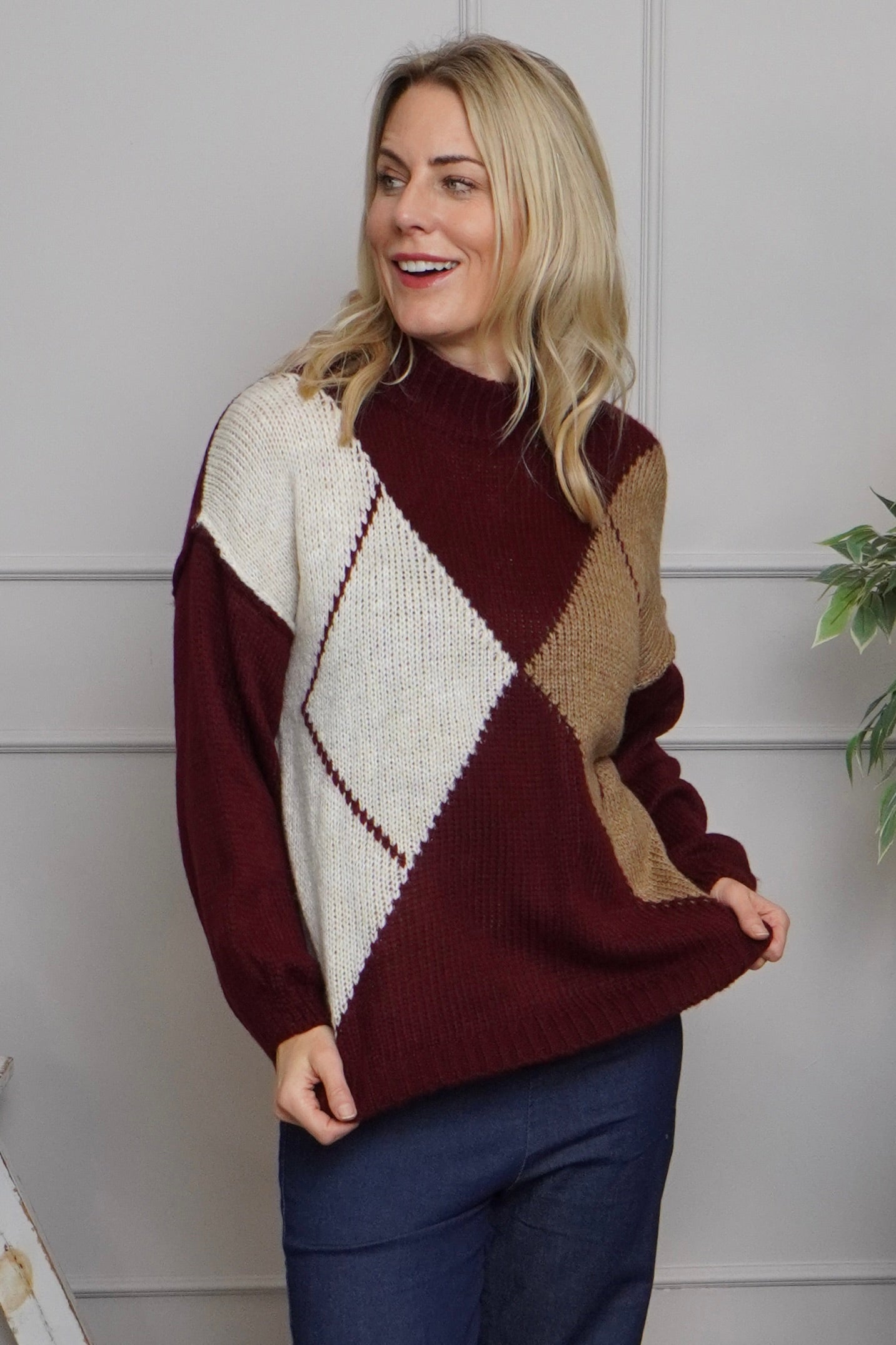 Navy Rodina Argyle Knitted Jumper | Made In Italy | Kit and Kaboodal