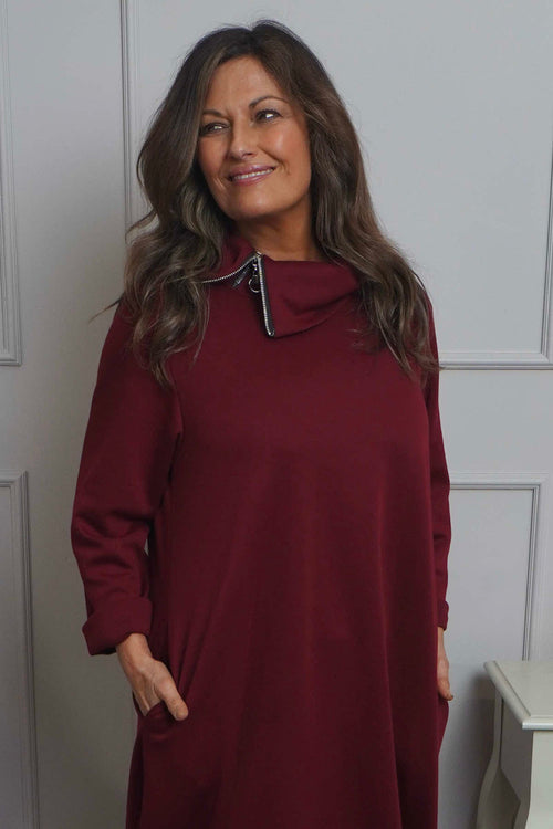 Wanda Zip Polo Cotton Dress Wine - Image 2