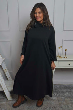 Wanda Zip Polo Cotton Dress Black