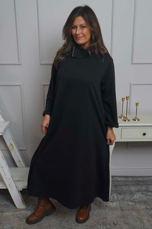 Wanda Zip Polo Cotton Dress Black - Image 1