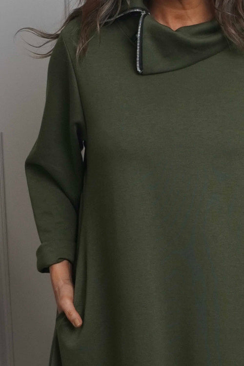 Wanda Zip Polo Cotton Dress Khaki - Image 3