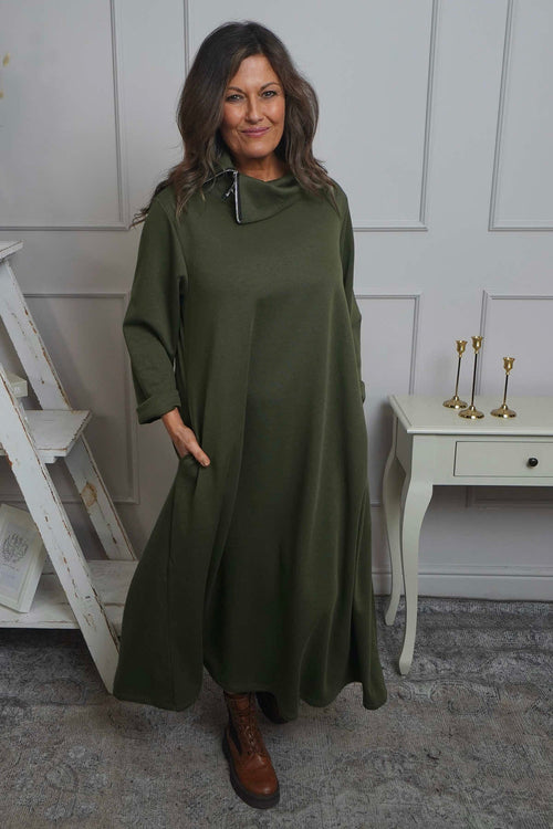 Wanda Zip Polo Cotton Dress Khaki - Image 2