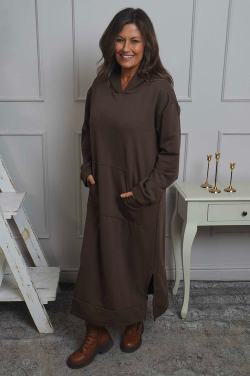 Genaya Hooded Cotton Dress Cocoa - Image 1