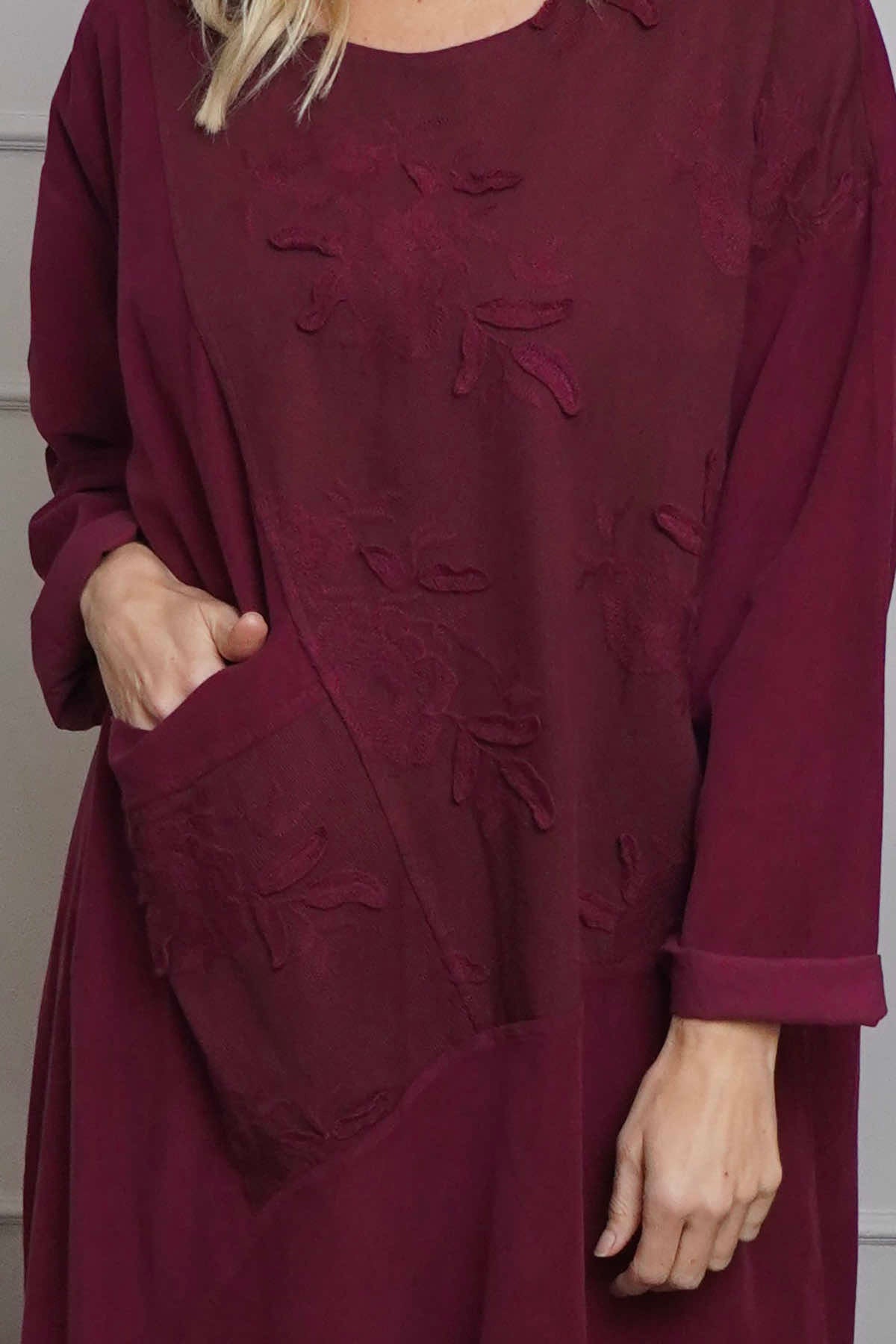 Laurie Needlecord Dress Burgundy