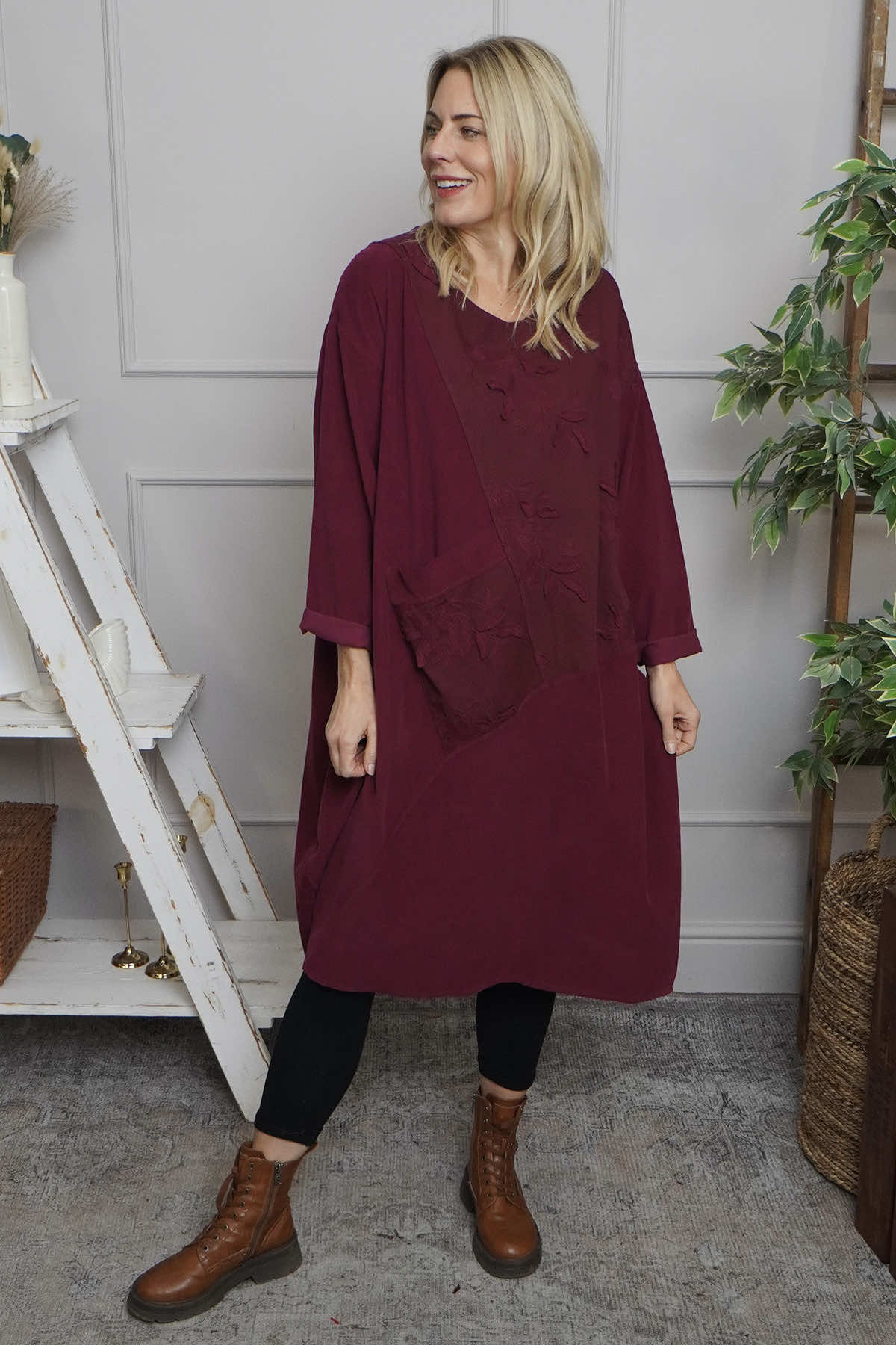 Laurie Needlecord Dress Burgundy