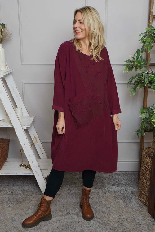 Laurie Needlecord Dress Burgundy - Image 2
