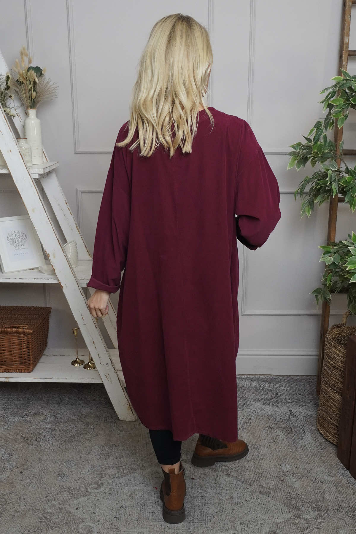 Laurie Needlecord Dress Burgundy