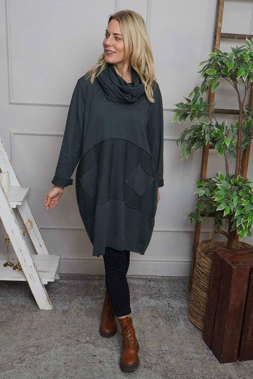 Rizo Snood Cotton Dress Charcoal - Image 2