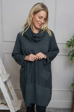 Rizo Snood Cotton Dress Charcoal Charcoal - Rizo Snood Cotton Dress Charcoal