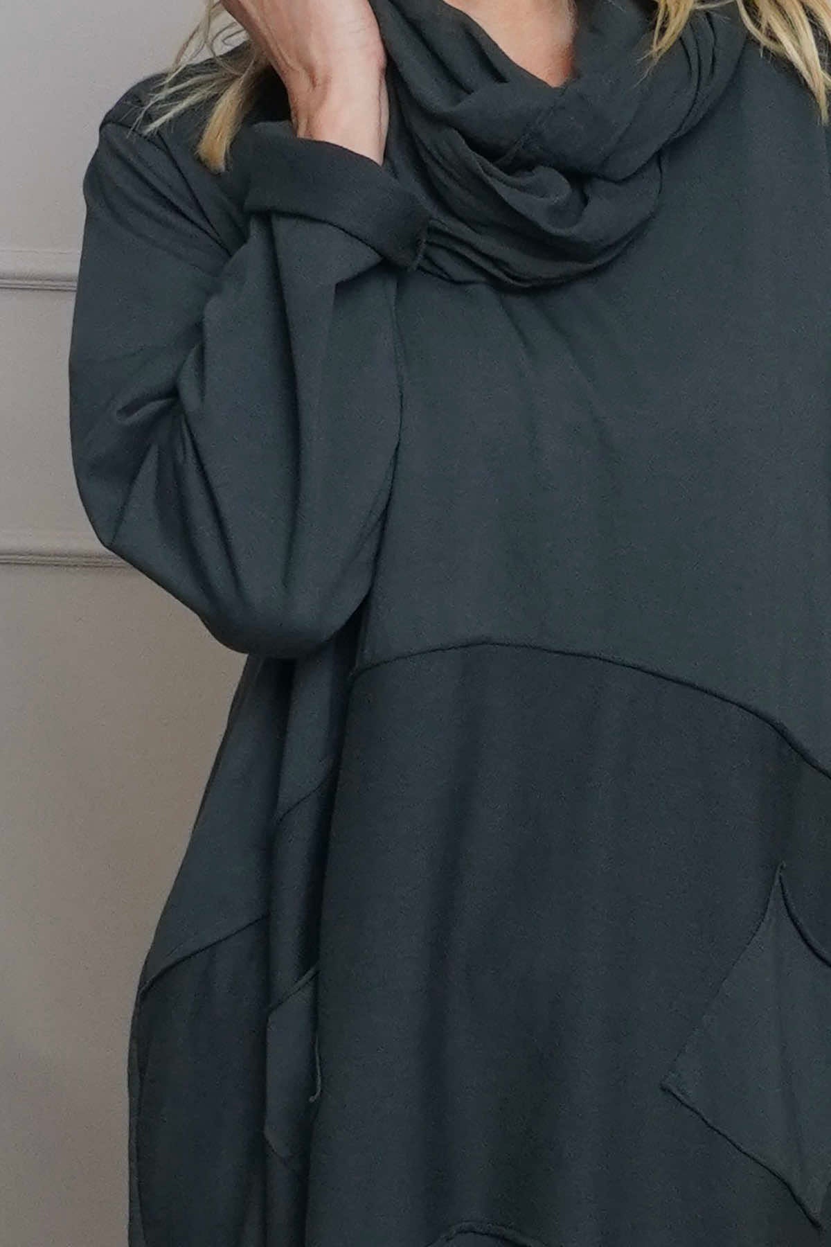 Rizo Snood Cotton Dress Charcoal