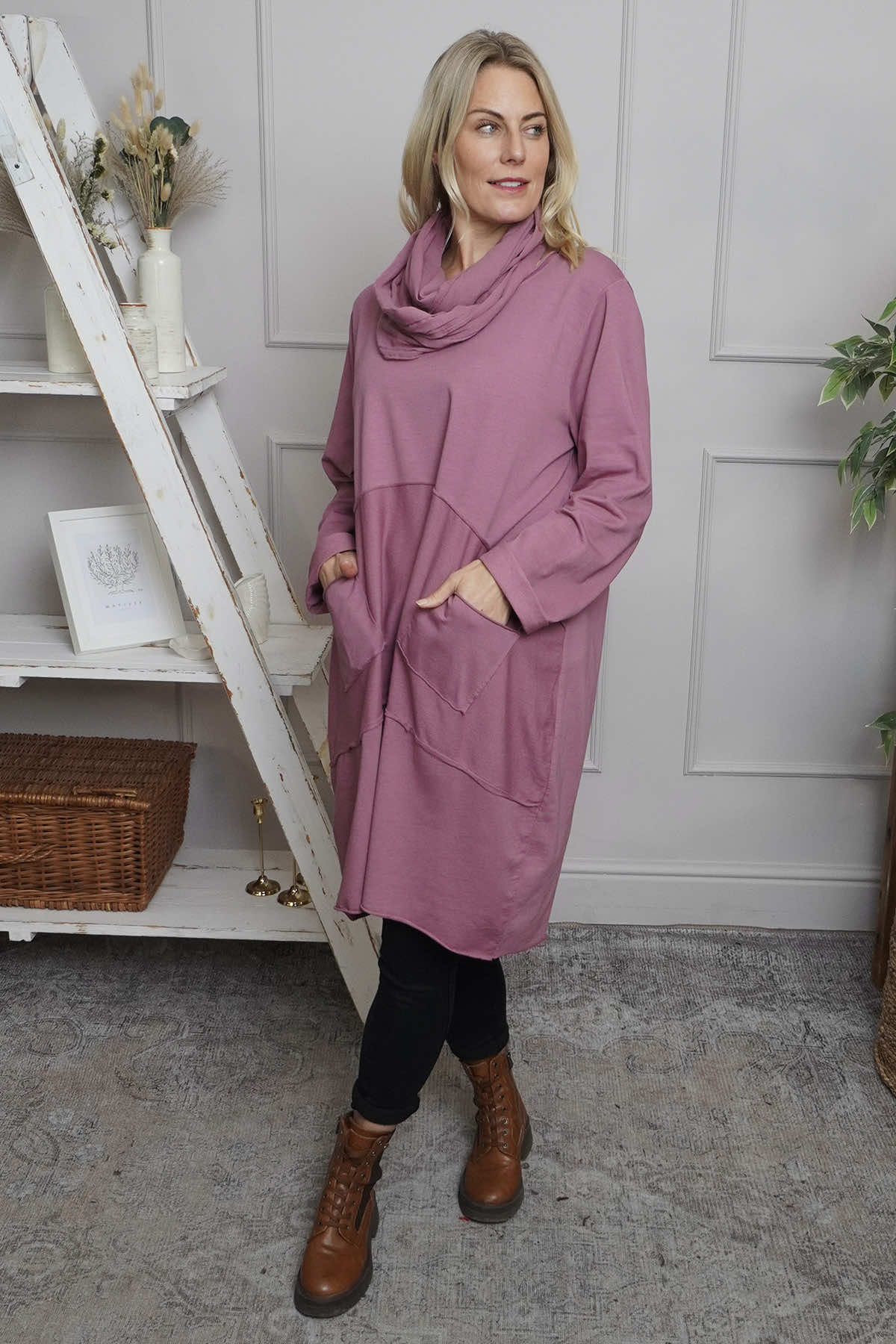 Rizo Snood Cotton Dress Pink