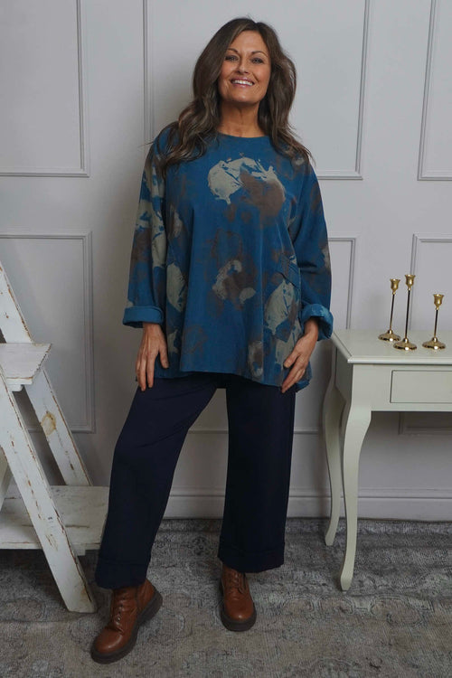 Rachel Print Needlecord Top Teal - Image 2