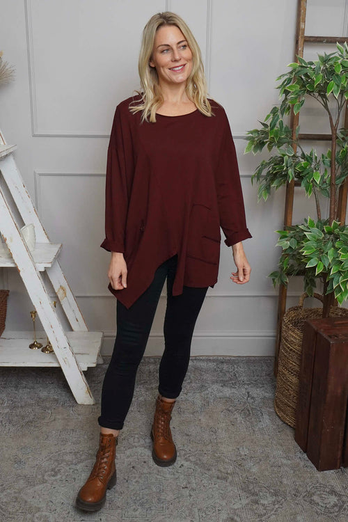Kelilah Pocket Cotton Top Wine - Image 1