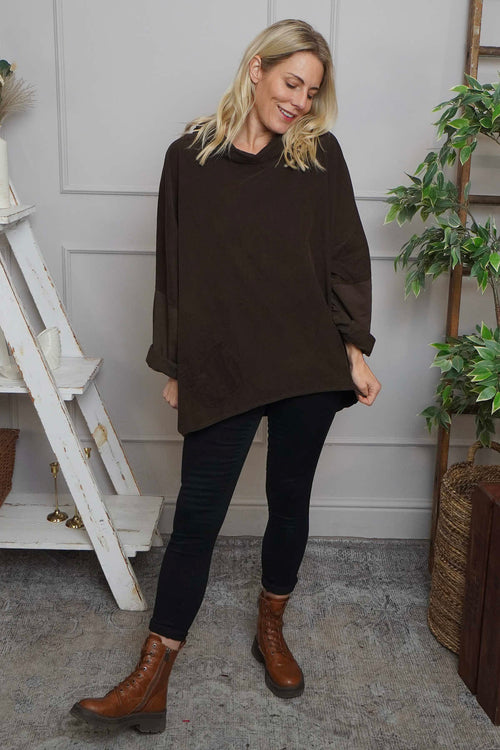 Rhianna Cowl Needlecord Top Cocoa - Image 1