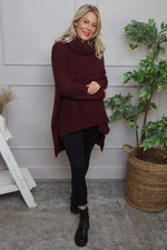 Shani Boucle Polo Knitted Jumper Wine Wine - Shani Boucle Polo Knitted Jumper Wine