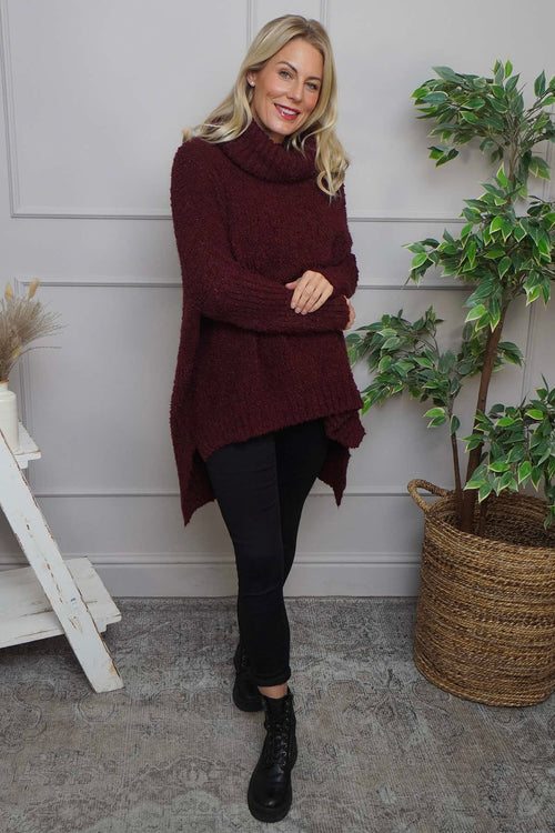 Shani Boucle Polo Knitted Jumper Wine - Image 1