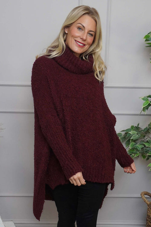 Shani Boucle Polo Knitted Jumper Wine - Image 2