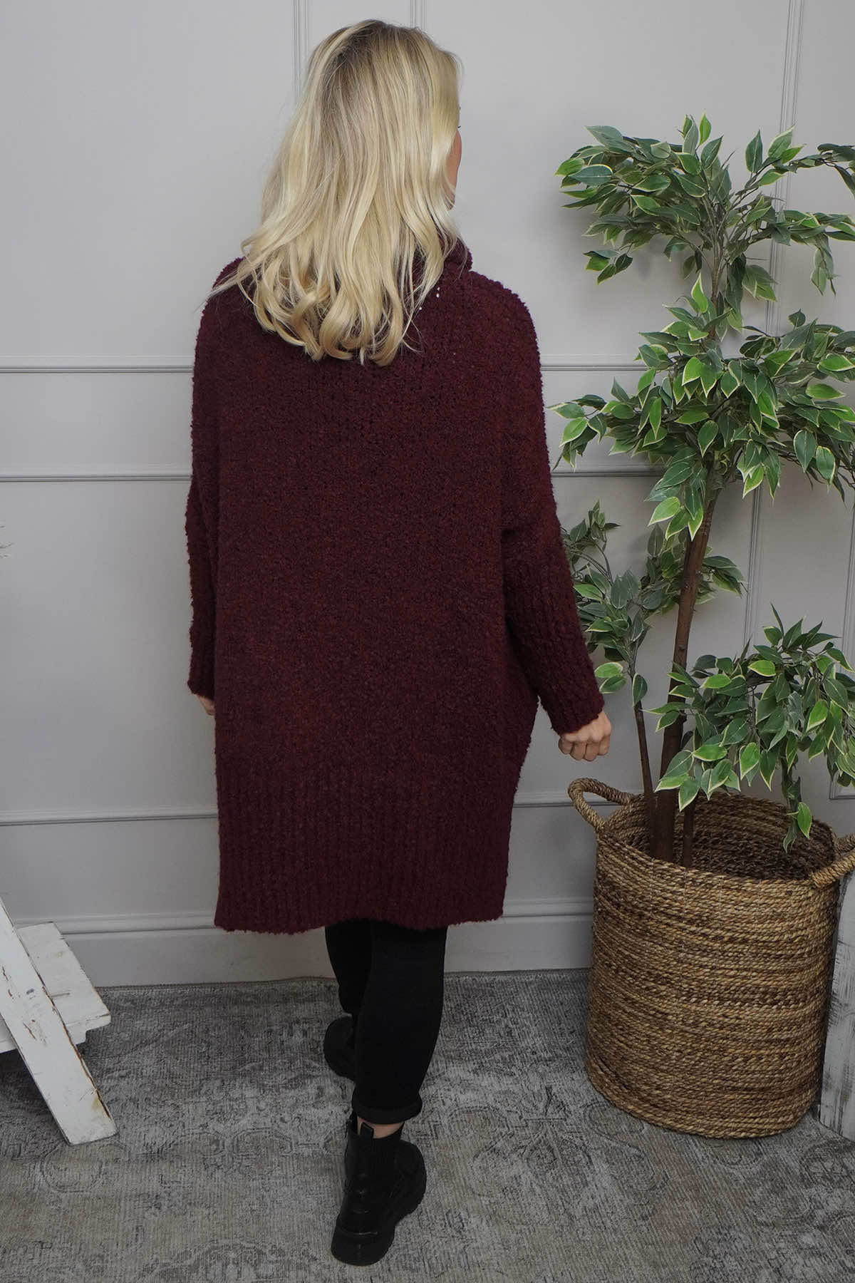 Shani Boucle Polo Knitted Jumper Wine