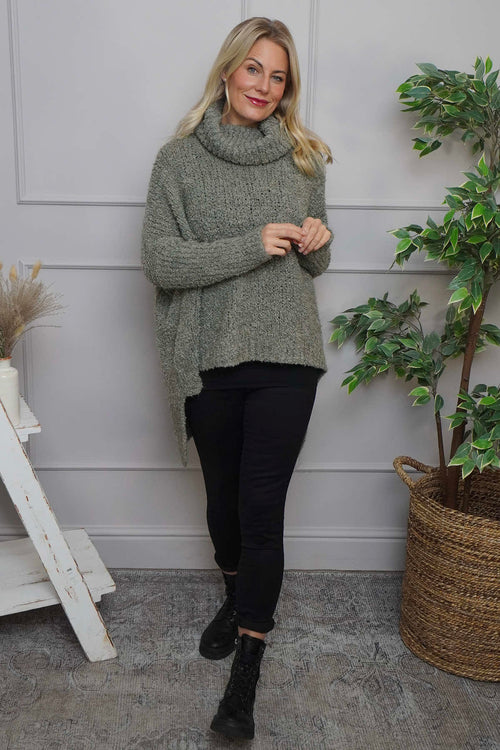 Shani Boucle Polo Knitted Jumper Light Khaki - Image 2