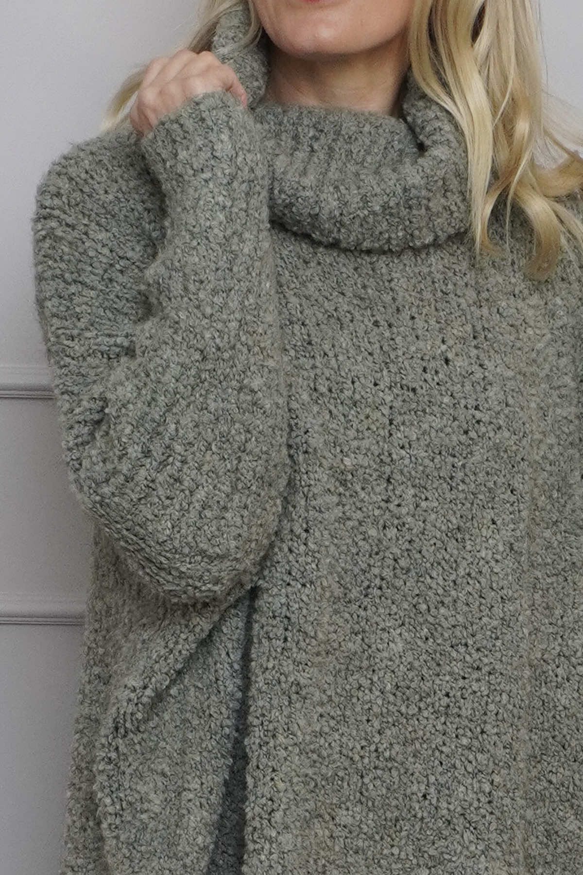Shani Boucle Polo Knitted Jumper Light Khaki