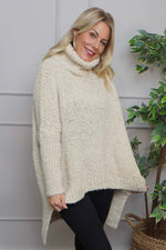 Shani Boucle Polo Knitted Jumper Stone Stone - Shani Boucle Polo Knitted Jumper Stone