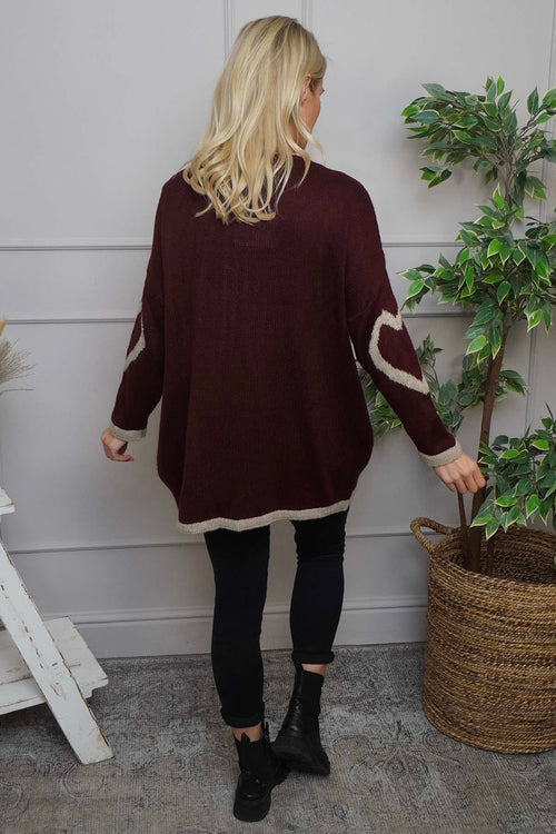 Milena Heart Knitted Jumper Wine - Image 4