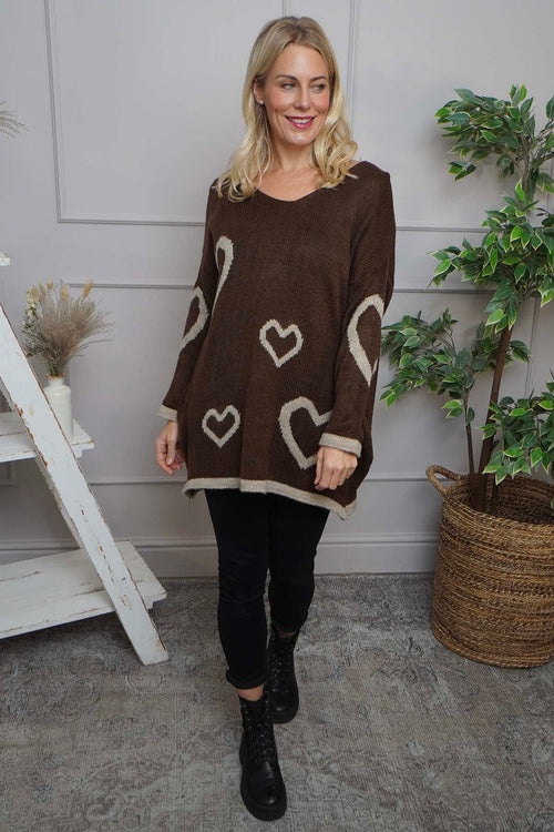 Milena Heart Knitted Jumper Cocoa - Image 1