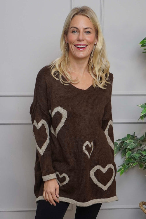Milena Heart Knitted Jumper Cocoa - Image 2