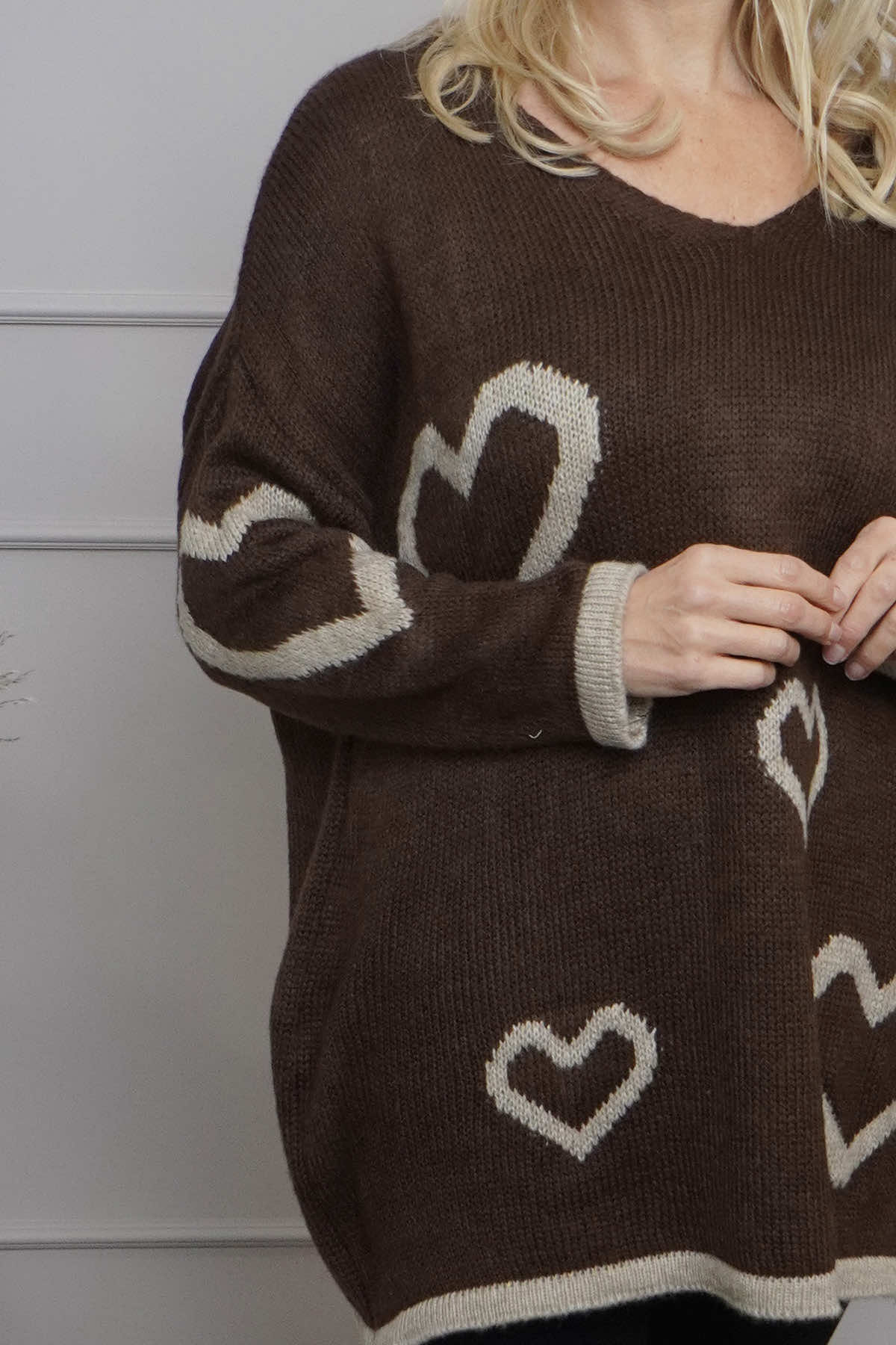 Milena Heart Knitted Jumper Cocoa