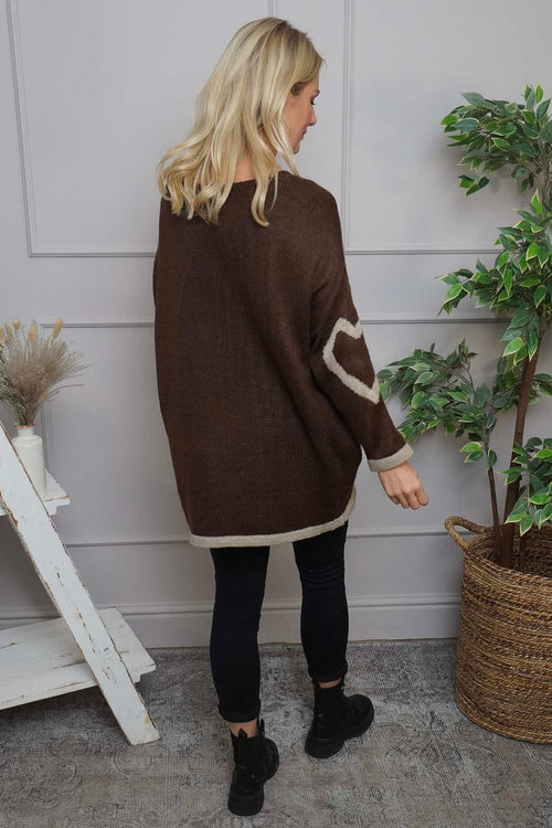 Milena Heart Knitted Jumper Cocoa - Image 4