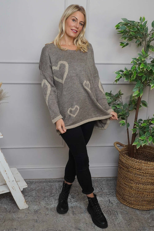 Milena Heart Knitted Jumper Mocha - Image 1
