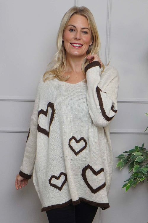 Milena Heart Knitted Jumper Stone - Image 2