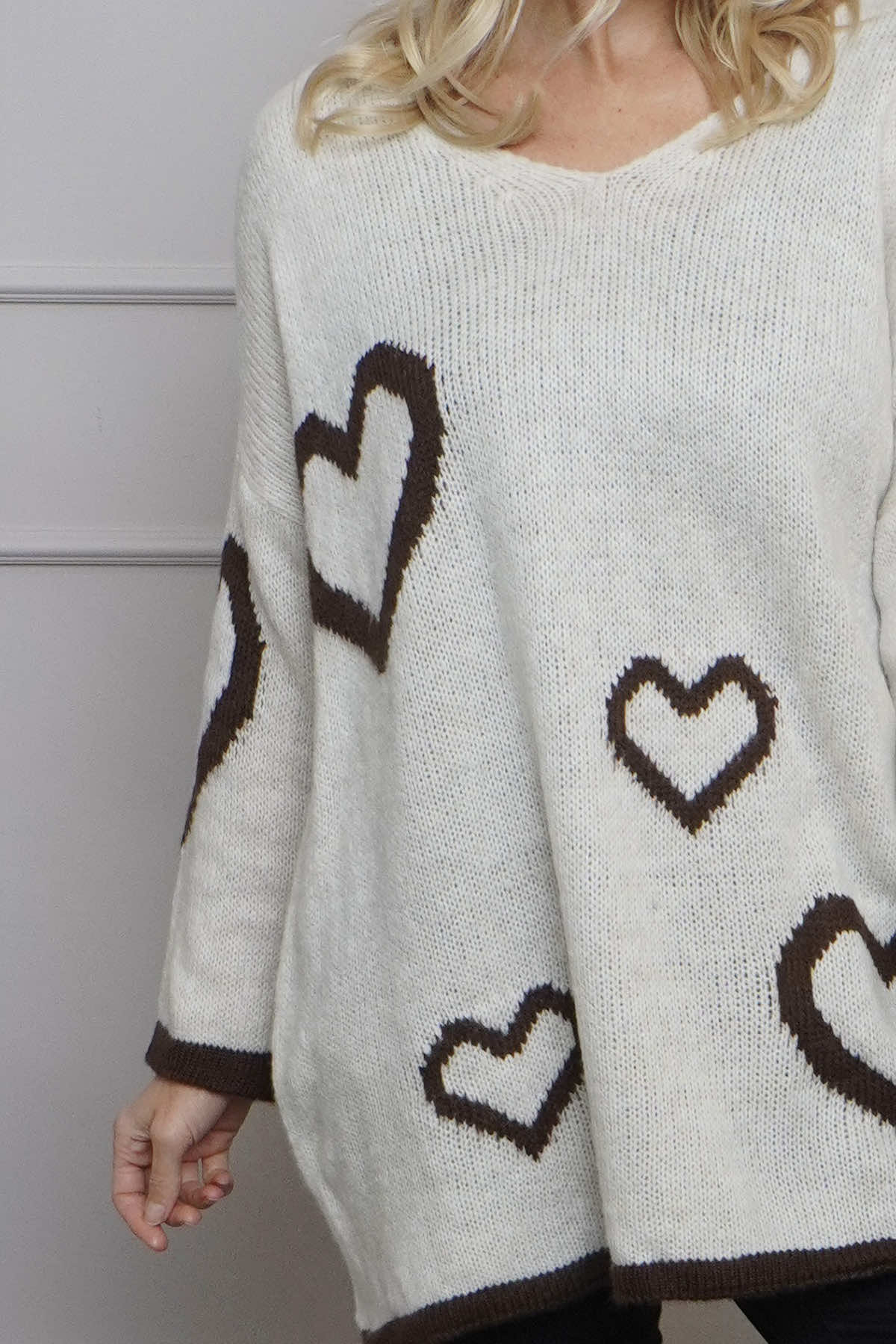 Milena Heart Knitted Jumper Stone